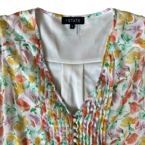 1. State Floral Puff Sleeve Blouse, L - Picture 3 of 6